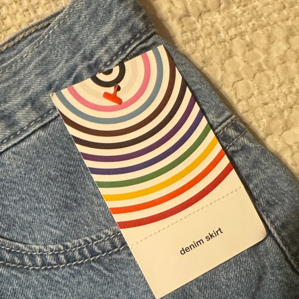 Pride Adult Mid-Rise Festival Rainbow Embroidered Denim Skirt